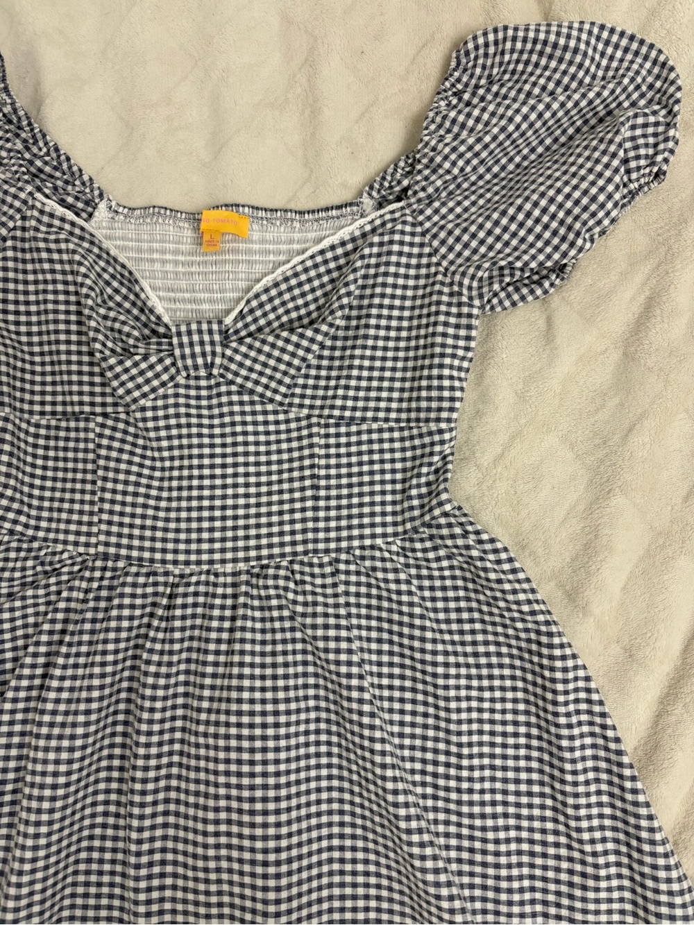 Gingham Puff-Sleeve Long Dress - Picture 3 of 6